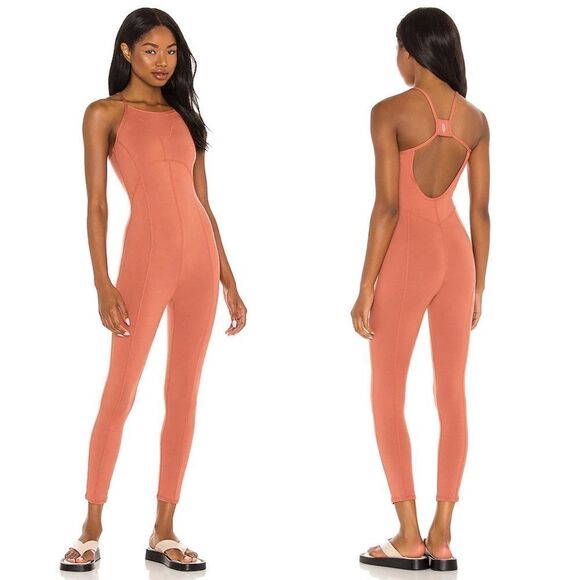 NWT Free People Ashford Side to Side Performance Jumpsuit in Coral XS - Picture 2 of 6